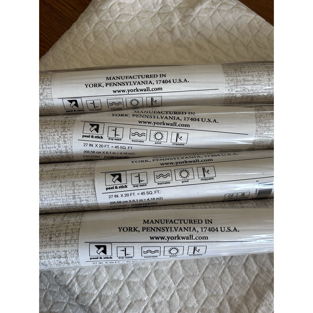 York PSW1041RL Papyrus Weave Peel and Stick White Wallpaper Regular 4 Rolls